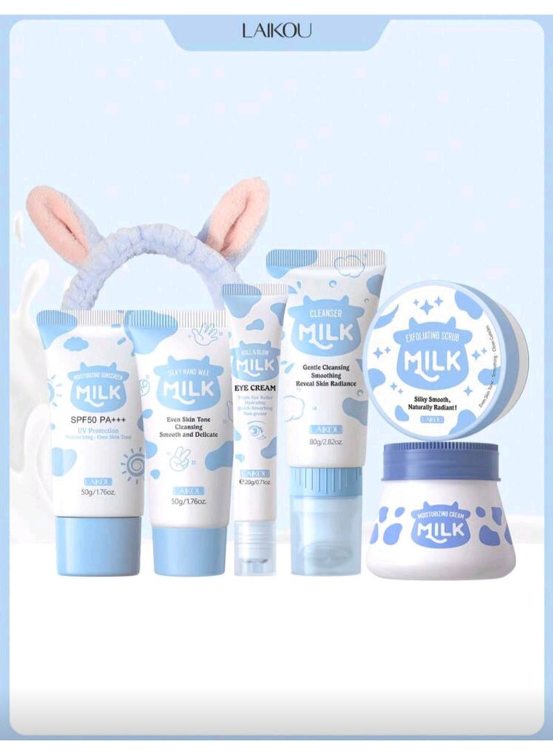 Laikou 7 Pieces Laikou Milk Skincare Set Moisturizing Skincare Gift Set, Nourishing And Repairing Skincare, Suitable For All Skin Types, Also A Thoughtful Gift - Image 1